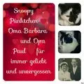 Andachtsbild von Annemarie und Elke mit Snoopy im Herzen gest.04.01.2022 und Pünktchen 